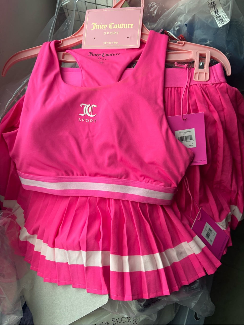 Juicy Couture Hot Pink Sporty Pleated Skirt Set with White Trim